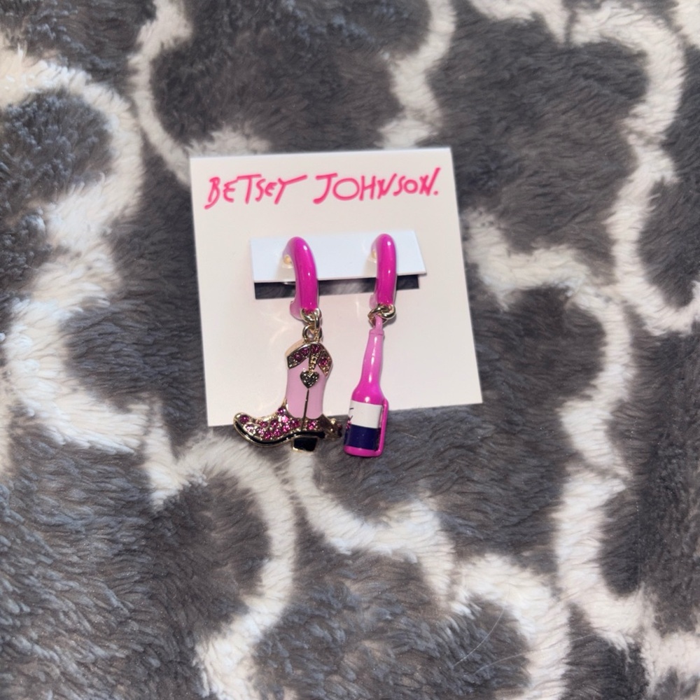 Betsey Johnson Pink Cowboy Boot and Bottle Dangle Earrings
